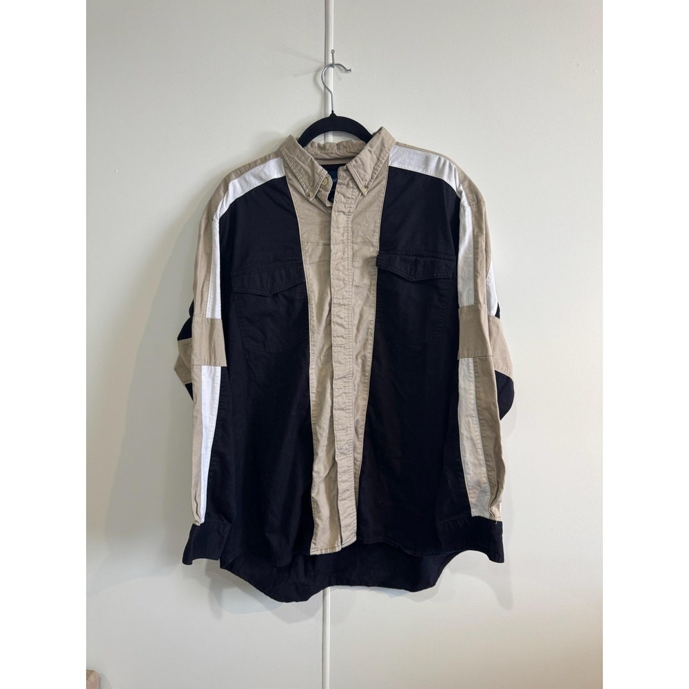 Vintage Wrangler Shirt Mens Large Black Tan Colorblock Western Long Sleeve